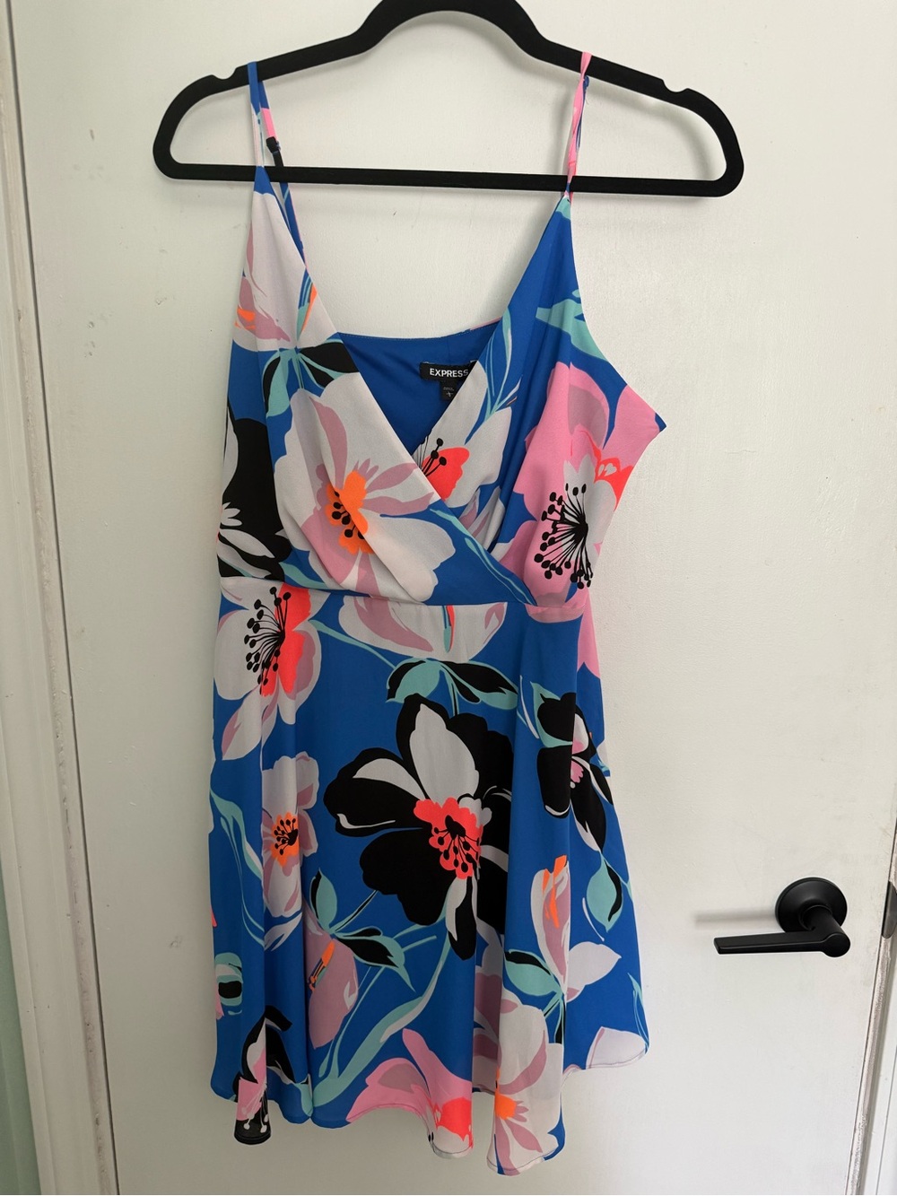 Express Blue Floral Surplice Mini Dress